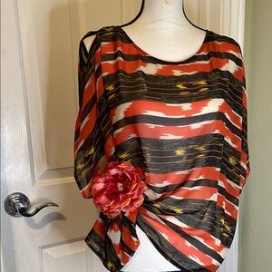 Vince Camuto Multicolor Striped Cold Shoulder Blouse